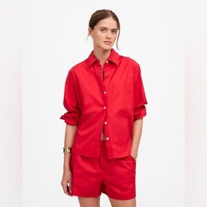 Women’s Madewell Easy Y-Neck Button-Up Shirt Red NWT #NV835